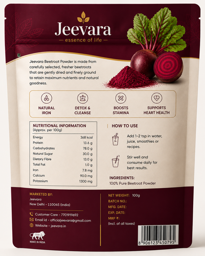 Jeevara Beetroot Powder 100g | 100% Natural Beetroot Powder | Pack of 2 & Pack of 3