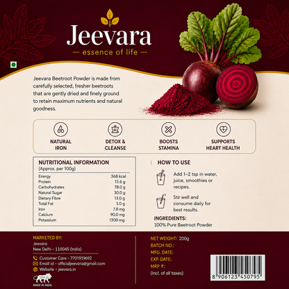 Jeevara Beetroot Powder 200g | Pure & Natural Beetroot Powder | Pack of 2 / Pack of 3
