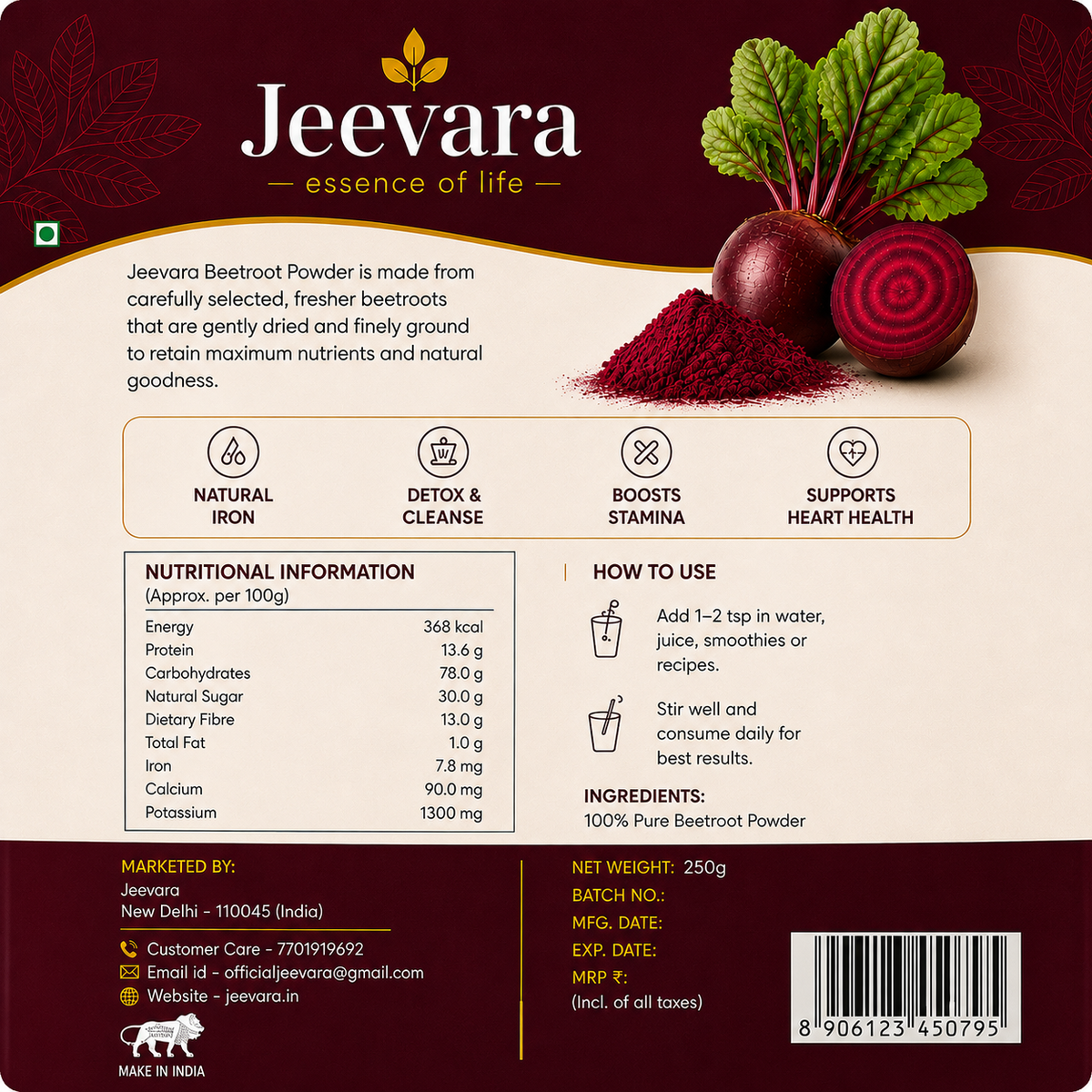 Jeevara Beetroot Powder 250g | Pure Beetroot Root Powder | Pack of 2 & Pack of 3