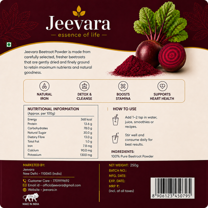 Jeevara Beetroot Powder 250g | Pure Beetroot Root Powder | Pack of 2 & Pack of 3
