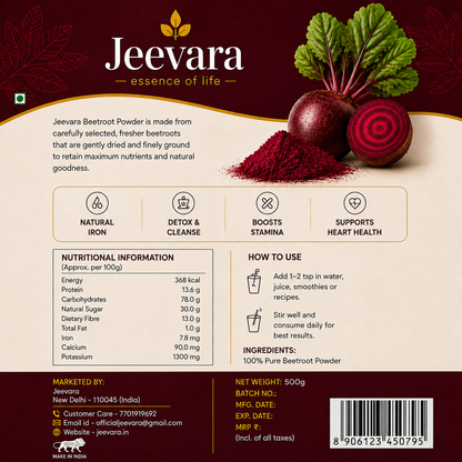 Jeevara Beetroot Powder 500g | Finely Ground Beetroot | Pack of 2 / Pack of 3